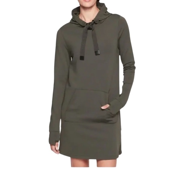 Athleta Surry Hills Oversized Hooded Sweatshirt Dress, X-Small, Olive Green - Picture 1 of 7
